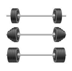 Barbells set of with different weights. Weightlifting equipment. Vector illustration in flat style isolated on white background. Vector realistic object Illustration 10 EPS