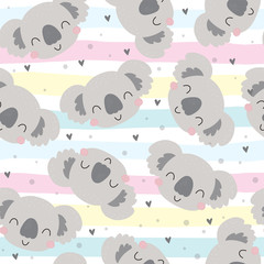 Seamless pattern. Cute character - sleeping animal baby Koala bear. Vector print for baby shower. © iryna_boiko