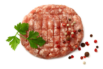 Mince. Ground meat with spices isolated on white background