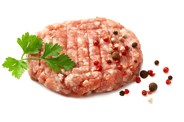 Mince. Ground meat with spices isolated on white background