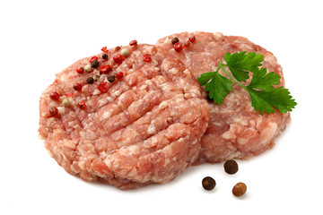 Mince. Ground meat with spices isolated on white background