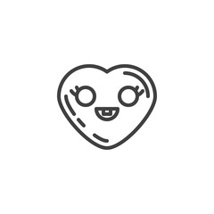 Naklejka premium Grinning heart with smiling face emoji line icon. linear style sign for mobile concept and web design. Heart shape emoticon outline vector icon. Love symbol, logo illustration. Vector graphics
