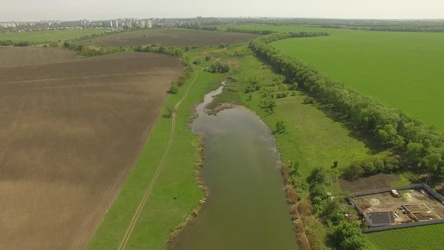 Village near the water,Pond from above
