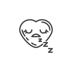 Sleeping heart face emoji line icon. linear style sign for mobile concept and web design. Tired heart shape emoticon outline vector icon. Love symbol, logo illustration. Vector graphics