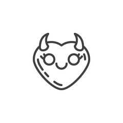 Smiling Face With Horns emoji line icon. linear style sign for mobile concept and web design. Happy Devil heart shape emoticon outline vector icon. Love symbol, logo illustration. Vector graphics