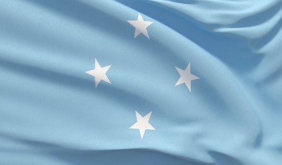 Waving national flag of Micronesia. Waved highly detailed close-up 3D render.