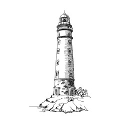 Lighthouse. Vector sketch. Ancient architecture. Cape Chersonesos, Crimea.