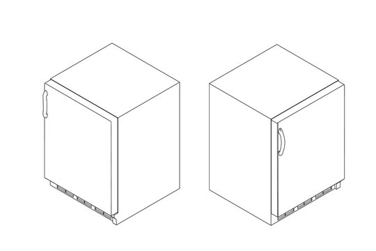 Mini freezer. Vector outline illustration. Isometric projection.