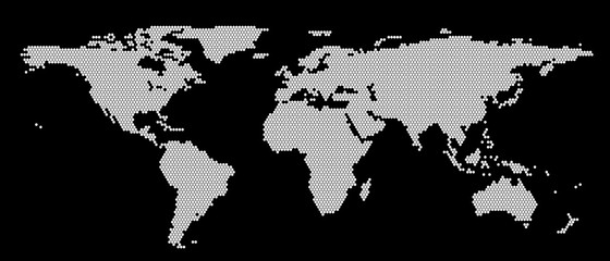 Fototapeta na wymiar Abstract pixel world map. Halftone style. Vector illustration.