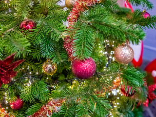 Obraz na płótnie Canvas Selective focus on a decorated Christmas tree