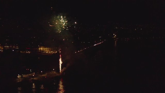 Aerial of fireworks exploding in the sky