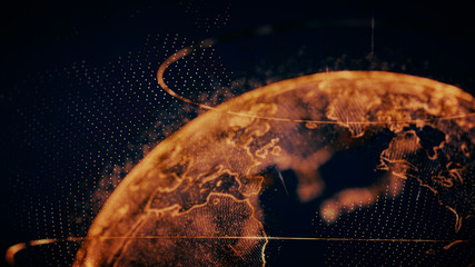 Global communication  science technology and telecommunication financial network around planet Earth. Blockchain and cryptocurrency concept with copyspace