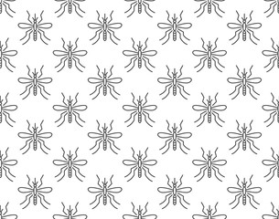 Mosquito background, abstract insect seamless pattern. Pest control wallpaper with gnat icons. Malaria vector illustration, black white color