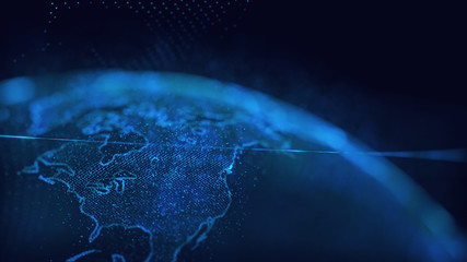 Global communication technology and telecommunication financial network around planet Earth. Blue tone image
