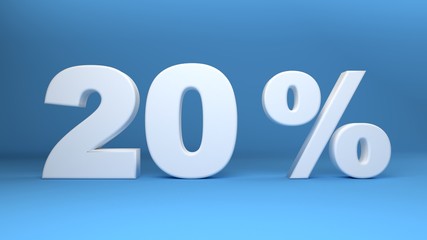20 Percent, 3D text on light blue background, 3d illustration