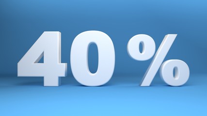40 Percent, 3D text on light blue background, 3d illustration