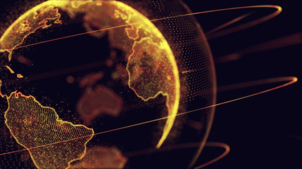 Global communication  science technology and telecommunication financial network around planet Earth. Blockchain and cryptocurrency concept with copyspace
