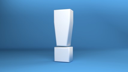 Exclamation mark in white on blue background 3d Illustration