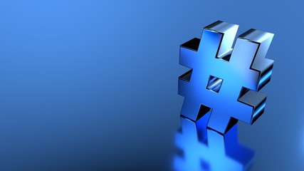 Obraz premium Hash tag number Symbol in blue glossy on blue background 3d Illustration
