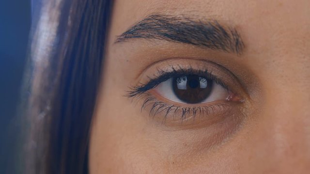 close-up girl eye. macro photography. Close-up portrait of a girl's eye. 4k