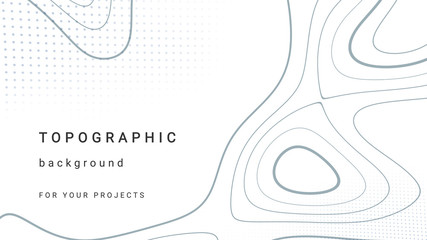 Topographic background and texture, monochrome image. 3D waves. Cartography Background. Map mockup...