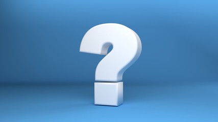 Question mark in white on blue background 3d Illustration