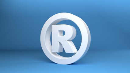 Registered trademark Symbol in white on blue background 3d Illustration