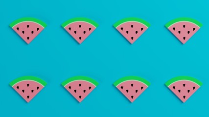 Watermelon on blue background pattern background 3d render