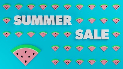 Summer Sale watermelon blue background poster 3d render