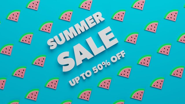 Summer Sale watermelon blue background poster 50 percent off 3d render