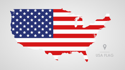 United states of america flag, detailed usa map silhouette, color vector illustration