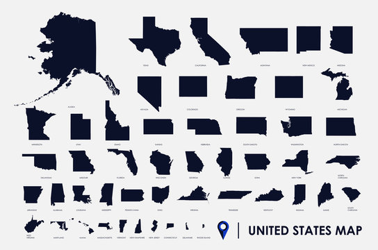 United States of America infographic, USA state maps by territory area, detailed vector illustration