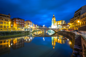 views of bilbao old town at night, Spain