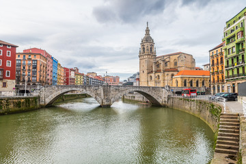 Fototapeta premium views of bilbao old town at night, Spain