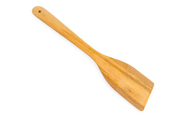 Wooden kitchen spatula on a white background