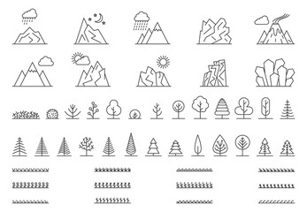 Linear nature icons. Landscape related icons.
