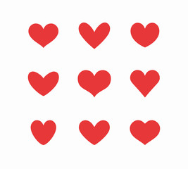 Heart icon set isolated on white background. Vector graphic love symbols. Valentine's Day signs, red emblems or like buttons in flat style..
