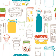 Recyclable kitchen containers linear vector seamless pattern
