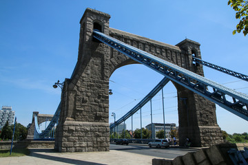 Obraz premium One of the old bridges over the river Odra in Wroclaw in Poland. 