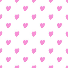 Seamless pattern with pink hearts on white background.