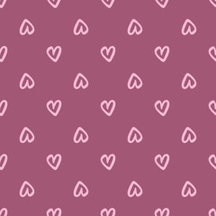 Seamless pattern with pink hearts on crimson background.