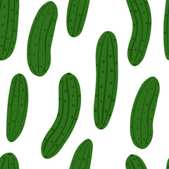 Seamless pattern with cucumber on white background.