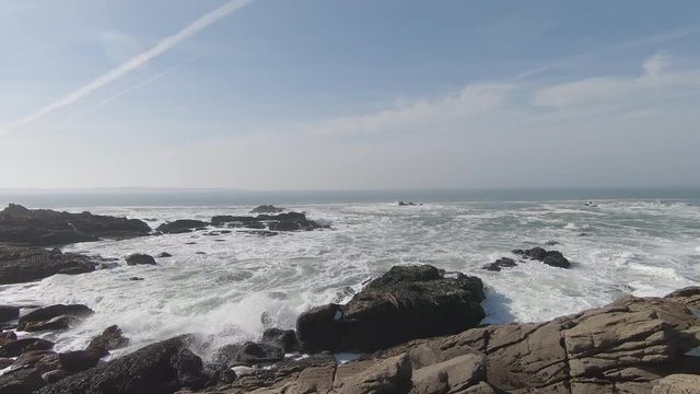 Slow motion footage of waves on the Brittany coastline close to Point du Talud.