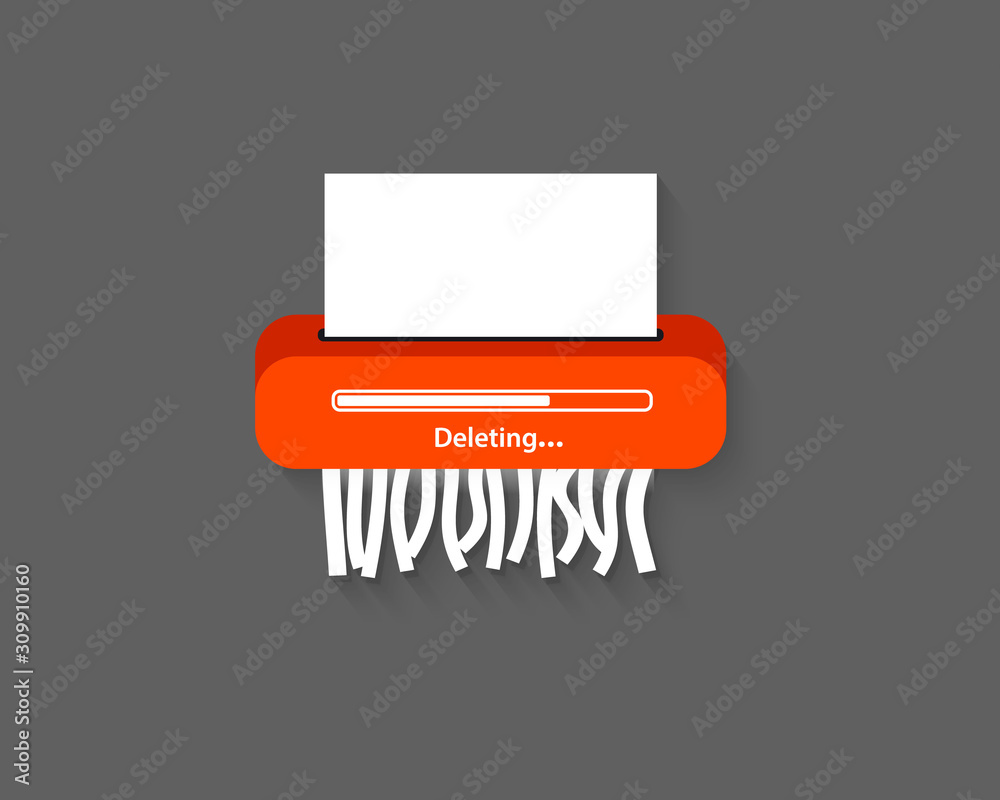 Aufkleber Delete files or deleted documents process. Delete icon. Remove document. Paper shredder Machine. Delete button for web and mobile apps. Flat style