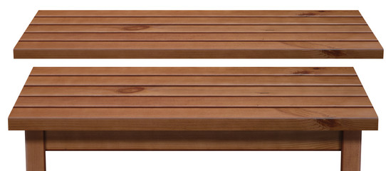 wooden table top and shelf isolated on white