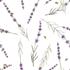 Fototapeta premium Beautiful watercolor floral seamless pattern with lavanda flowers. Stock illustration.