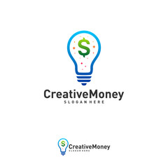 Bulb icon with money logo design concept vector, Simple Money icon with bulb logo template, Symbol, Creative design