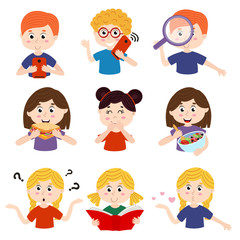 set of isolated kids with different actions  - vector illustration, eps    
