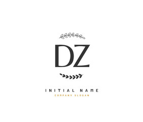 D Z DZ Beauty vector initial logo, handwriting logo of initial signature, wedding, fashion, jewerly, boutique, floral and botanical with creative template for any company or business.