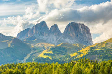 Fototapeta na wymiar Mountain landscape of Sassolungo or Langkofel group, Dolomites mountains, Italy